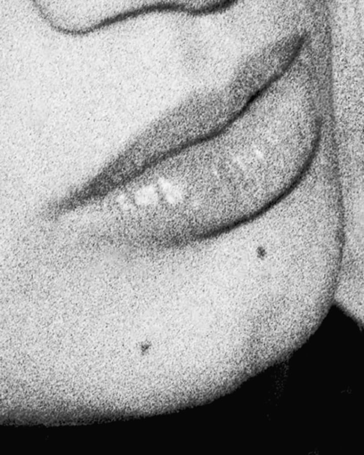 Črno-bela slika ženskih ustnic