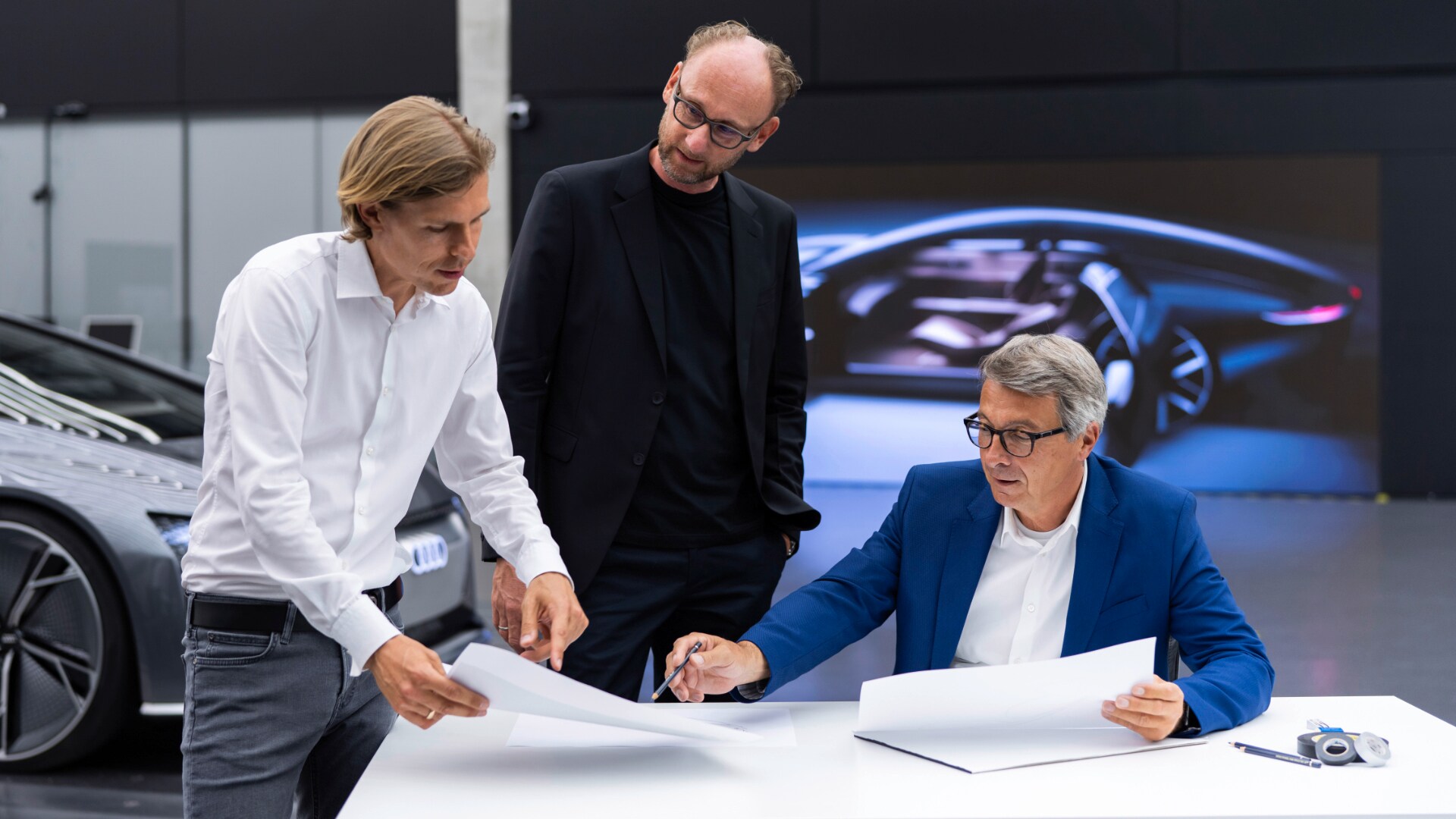 Philipp Römers, vodja oblikovanja zunanjosti, Marc Lichte, vodja designa v družbi Audi, Norbert Weber, vodja oblikovanja notranjosti