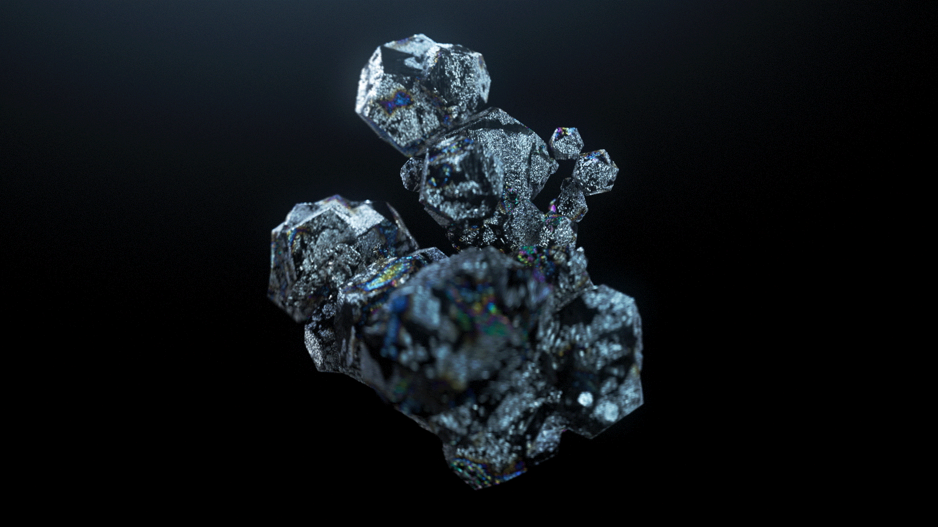 Abstraktna ilustracija, ki prikazuje gibljive kristale.