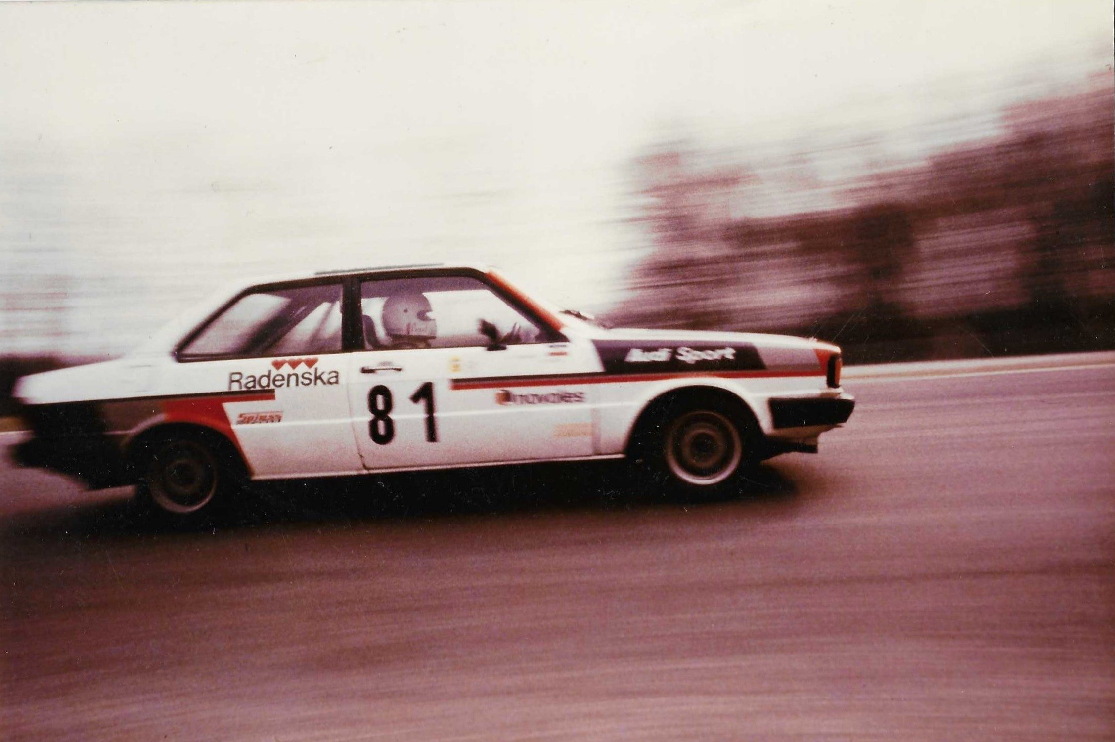 Audi 80 skupina A, dirkalnik očeta Nine Jerančič, Francija Jerančiča, v katerem sta z Dagmarjem Šusterjem postala evropska prvaka.